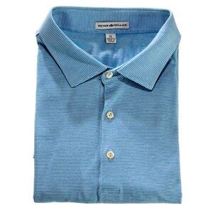 PETER MILLAR Men's Cotton Polo Shirt Light Blue Striped Short Sleeve Size XL